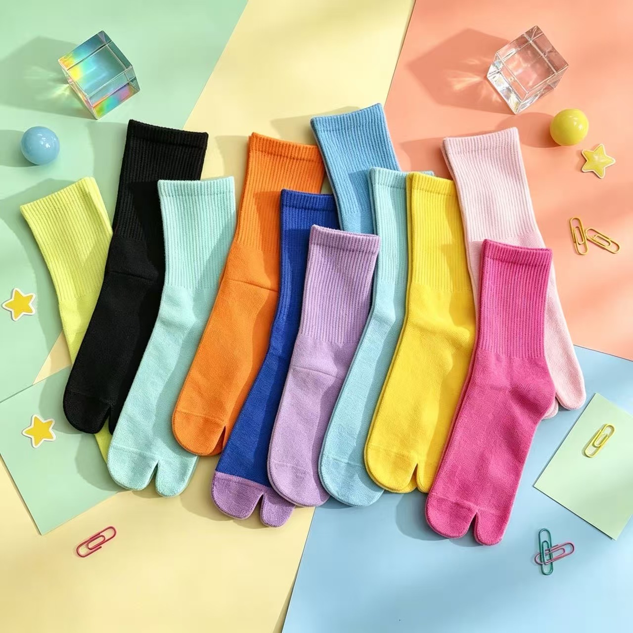 Toe Sock Split - Chaussettes Tabi mi-mollet de couleur bonbon,